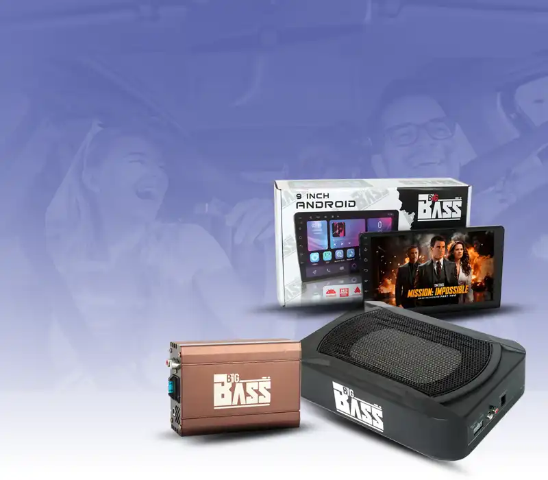 Big Bass 9 inch Android screen with amplifier and compact subwoofer for car audio